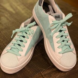 P448 YOU CAN SURF LATER TEAL &  WHITE SNEAKERS WOMEN’S EU 37 US 7 $298msrp!